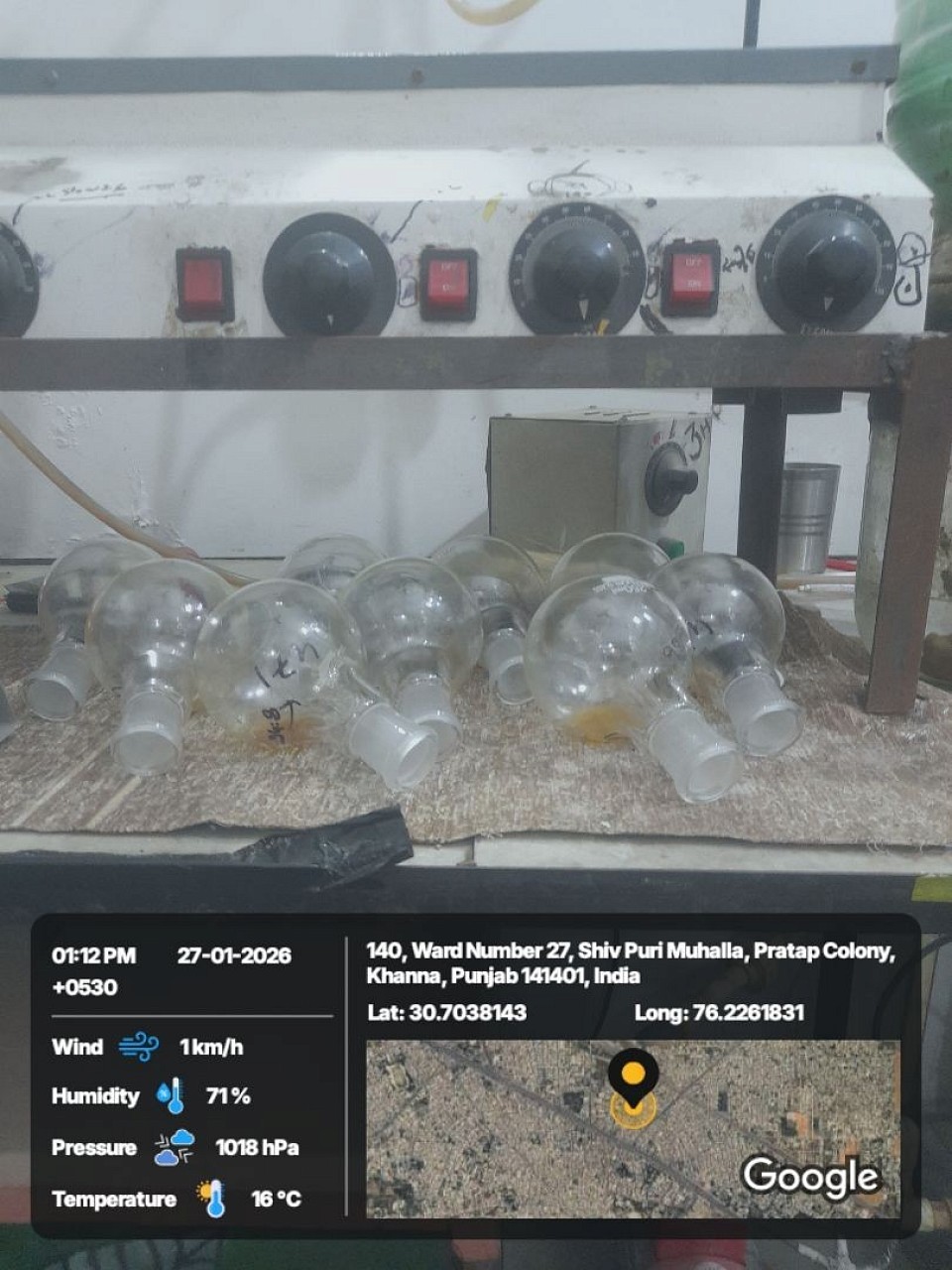 Extracted oil flasks, 10 samples rice bran